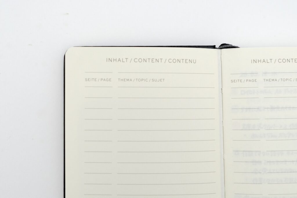 ノートの目次ページ