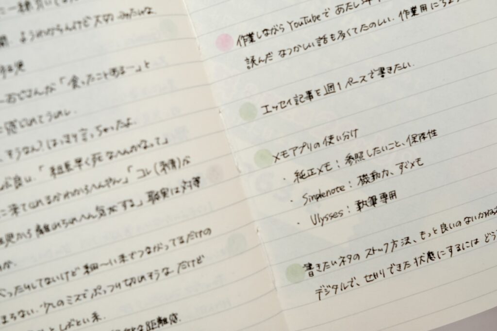 開いたモレスキンノートの中身アップ